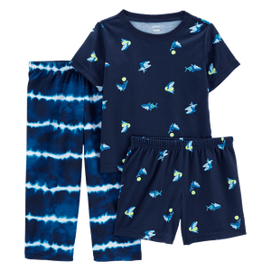 Set Pijama 3 Piezas Azul Estampado Tiburones Niños - Carter's