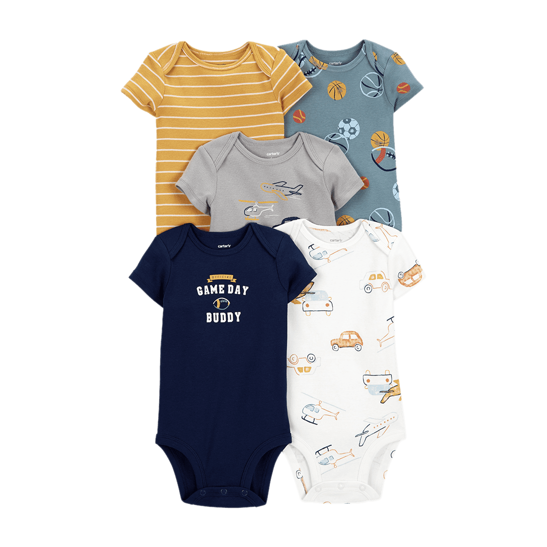 Set 5 Bodies Manga Corta Estampados Niños - Carter's