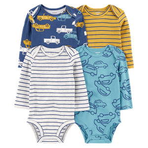 Set 4 Bodies Manga Larga Estampados Niños  - Carter's