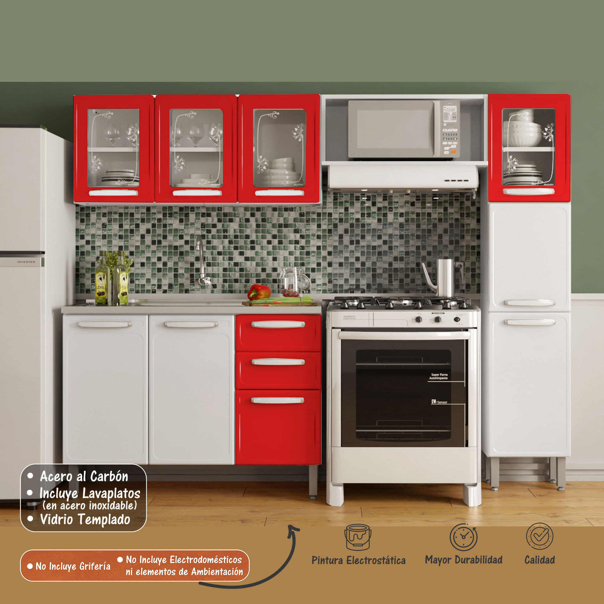 Cocina Integral Ambar 180X60 Cm Incluye Muebles Carbono Con