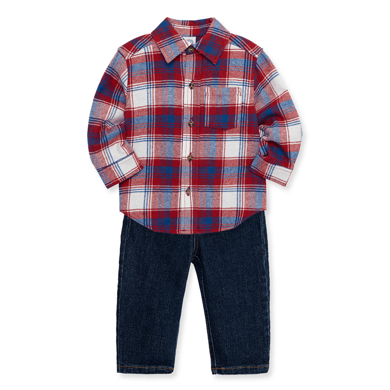 Set Camisa Cuadros Y Pantalón Azul Oscuro Bebés Niños Little Me