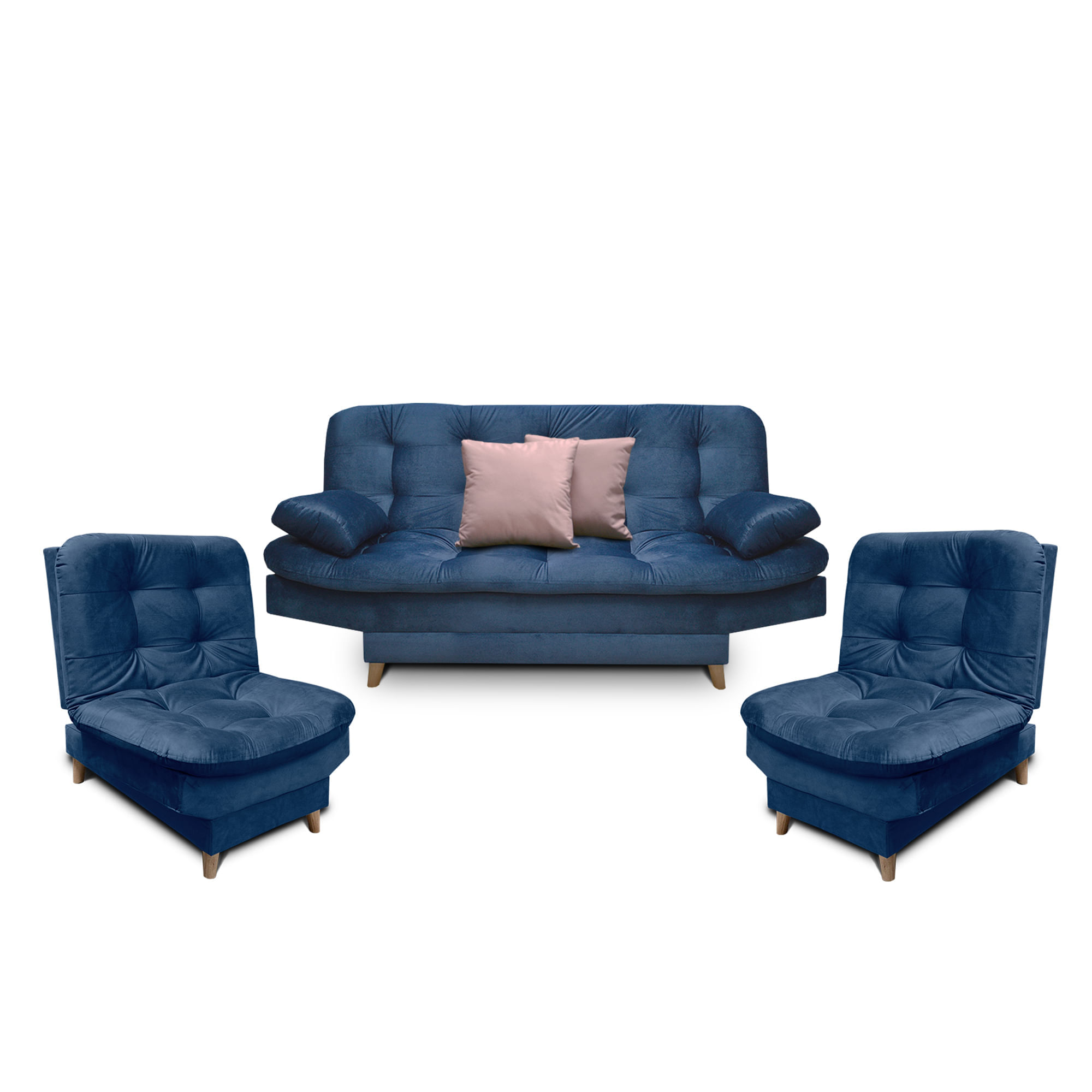 Sala Clic Clac Fendik tela azul + cojines decorativos - Muebles Online