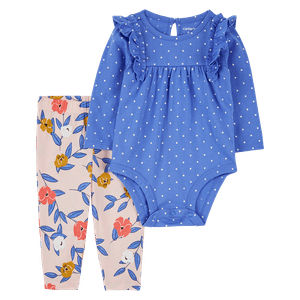 Set Body Azul y Pantalón Flores Bebés Niñas - Carter's