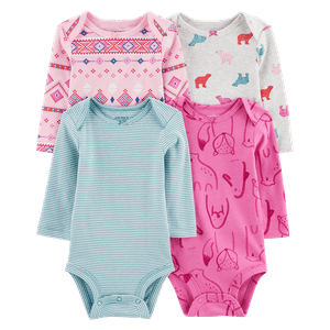 Set 4 Bodies Manga Larga Surtidos Bebés Niñas - Carter's