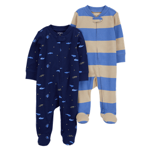 Set 2 Pijamas Enterizas Rayas y Animales Marinos Bebés Niños - Carter's