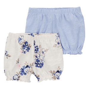 Set 2 Shorts Azul y Flores Bebés Niñas - Carter's