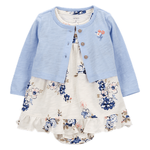 Set Vestido Flores y Saco Azul Bebés Niñas - Carter's