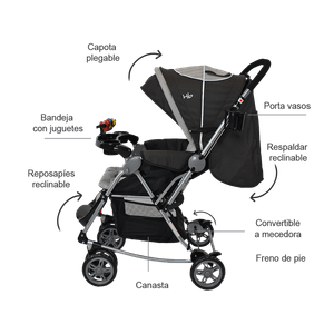 Coche Mecedora para Bebé Reversible Logan Gris - Happy Baby