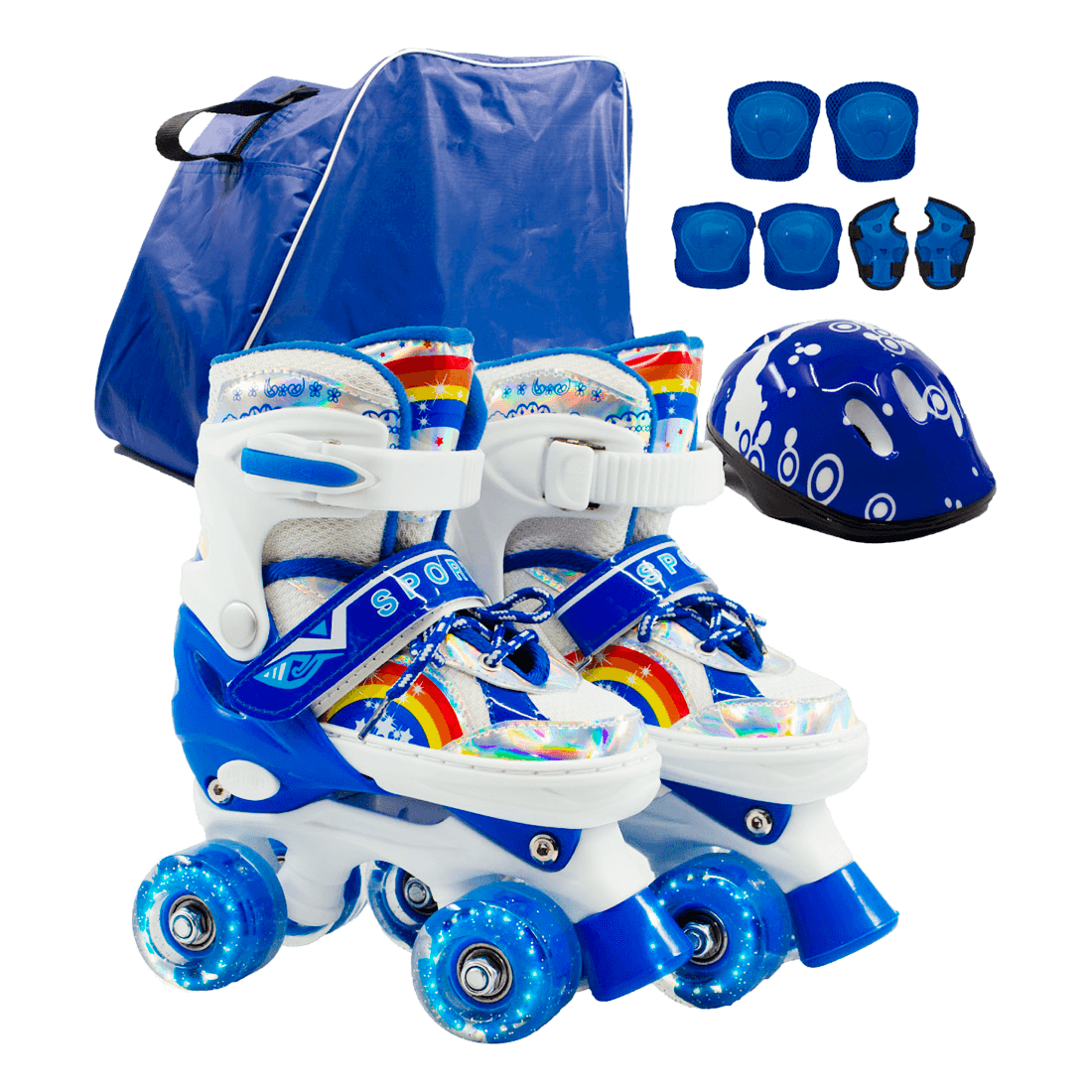 Combo De Patines Azul Kit De Protección Casco Niños Onwheels
