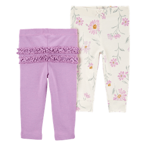 Set 2 Leggins Morado y Flores Niñas Bebés - Carter's