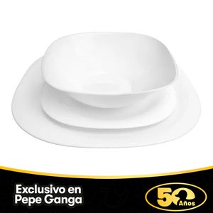 Vajilla Blanca en Opal Quebec Cuadrada 12 Piezas - Essenza