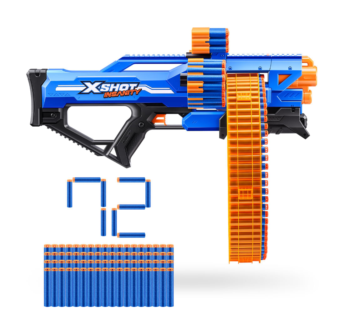 Lanzador Dardos Insanity Mad Mega Barrel+72 Dardos Xshot Pepe