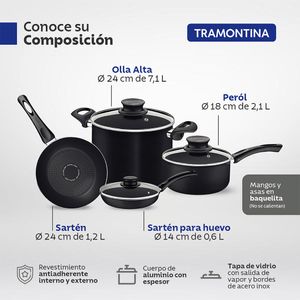 Batería de 7 Piezas Paris Tramontina - Negro