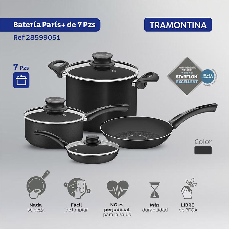 Bateria De 7 Piezas Paris Tramontina Negro Tramontina Pepe Ganga Pepe Ganga