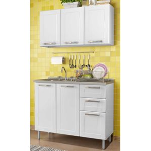 Cocina Integral 3 puertas en Acero 1.05m Incluye Lavaplatos Color Blanco