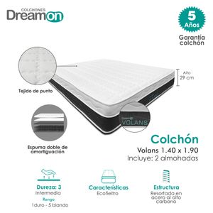 Colchon DreamOn Volare 140 x 190 cm Dureza Intermedia