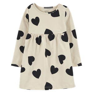 Vestido Manga Larga Corazones Beige Niñas - Carter's