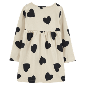 Vestido Manga Larga Corazones Beige Niñas - Carter's