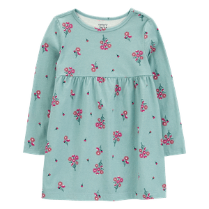 Vestido Manga Larga Flores Verde Niñas - Carter's