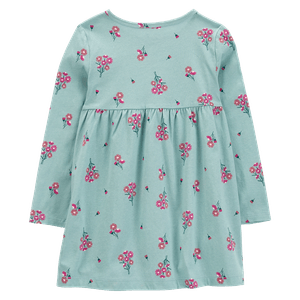 Vestido Manga Larga Flores Verde Niñas - Carter's