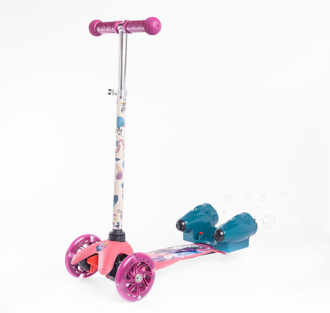 Patineta Scooter Lanza Burbujas 3Ruedas Rosada Frozen Pepe Ganga