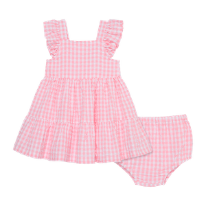 Set Vestido y Calzón Rayas Cuadros Rosa Bebés Niñas - Little Me