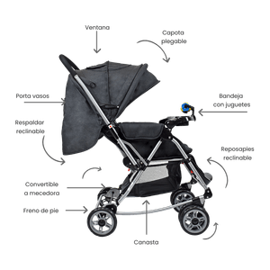 Coche Convencional Mecedora Logan Negro - Happy Baby