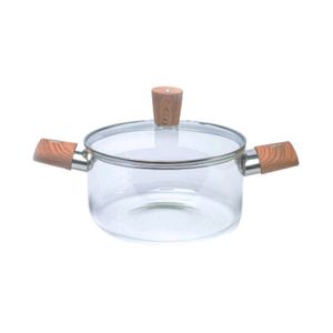 Olla de Vidrio con Tapa y Mango de Madera 2.5L - Aviva Home