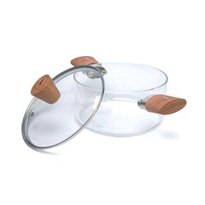 Olla de Vidrio con Tapa y Mango de Madera 2.5L - Aviva Home