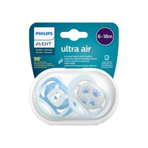 Set 2 Chupos Ultra Air Oso y Huellas 6-18m - Avent