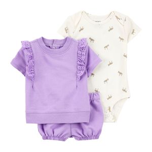 Set Body, Camiseta y Short Morado Bebés Niñas - Carter's