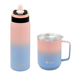 Combo Botella Acero Inoxidable 700ml + Mug Viajero 440ml Rosa - Ikhome