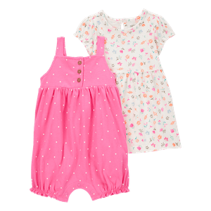 Set Vestido Flores y Mameluco Rosa Bebés Niñas - Carter's