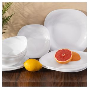 Vajilla Blanca en Opal Quebec Cuadrada 12 Piezas - Essenza