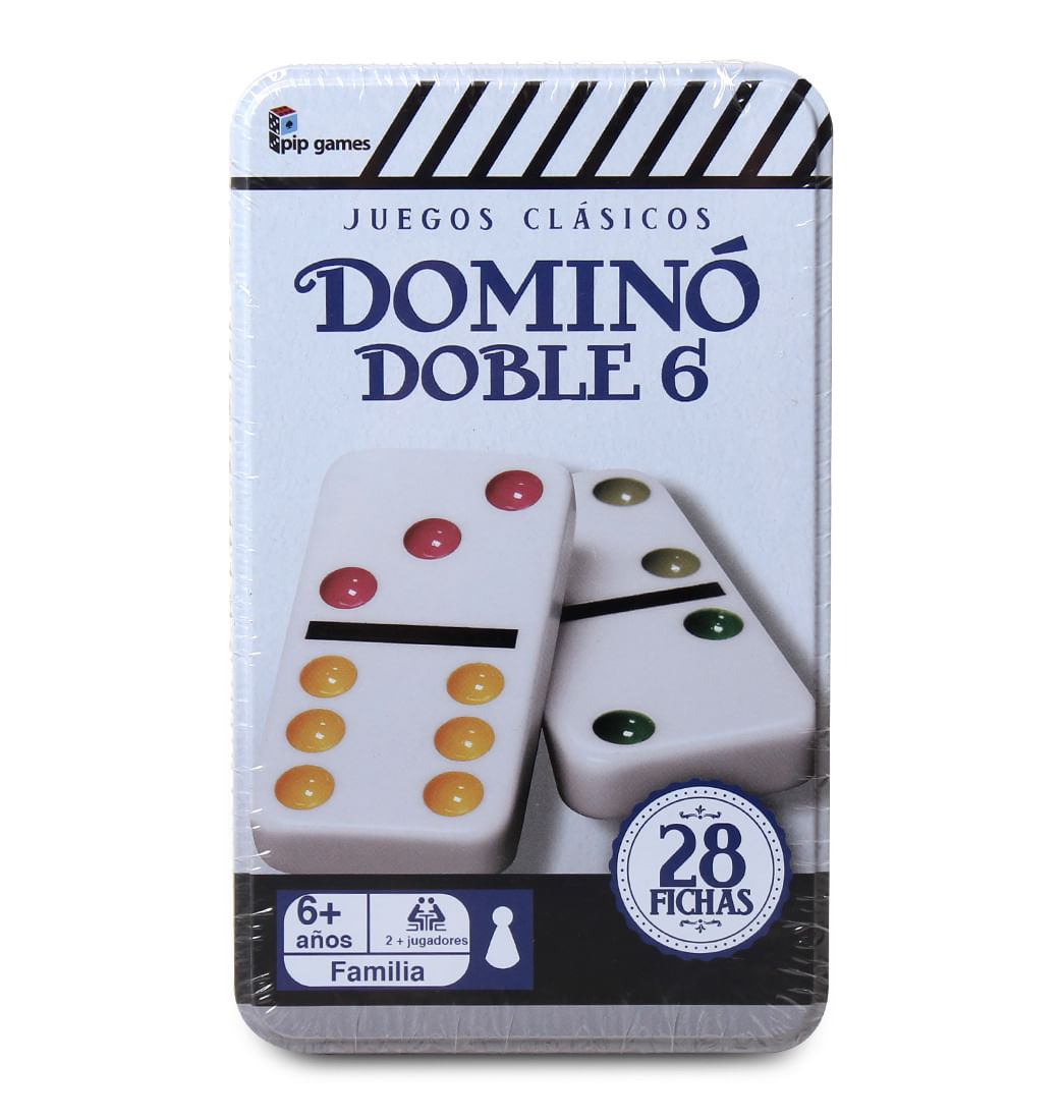 Juego De Mesa Domino Doble 6 Lata 28 Fichas Color
