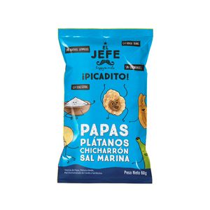 Mezcla de Papas, Plátanos, Chicharrón y Sal Marina - Azul 60gr