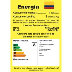 Lavadora Carga Superior Challenger 7Kg (15 libras)