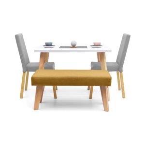 Comedor 4 Puestos Oregon, 2 Sillas + Banca Mostaza en Tela Hogar Venecia