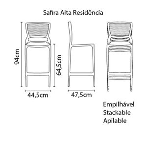 Silla Alta de Bar Safira Negra - Tramontina