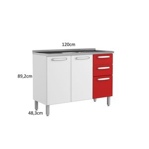Mueble  Inferior de Cocina Con Lavaplatos 120 Cm Evidence Plus Rojo