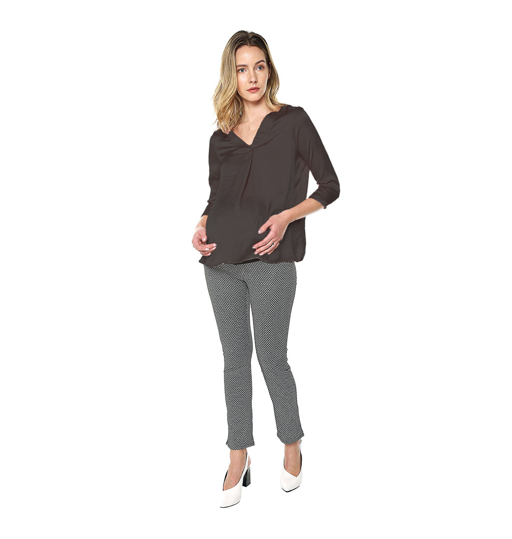 Blusa Maternidad Suelta Escote en V Mom's Closet - Hueso