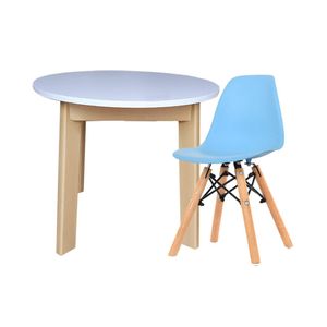 Mesa Infantil Redonda + Silla Eames Kids Ekonomodo - Azul