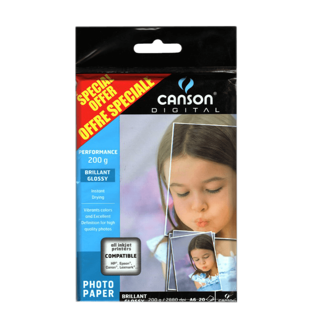 20 Hojas Papel Photo Glossy 200g A6 - Canson