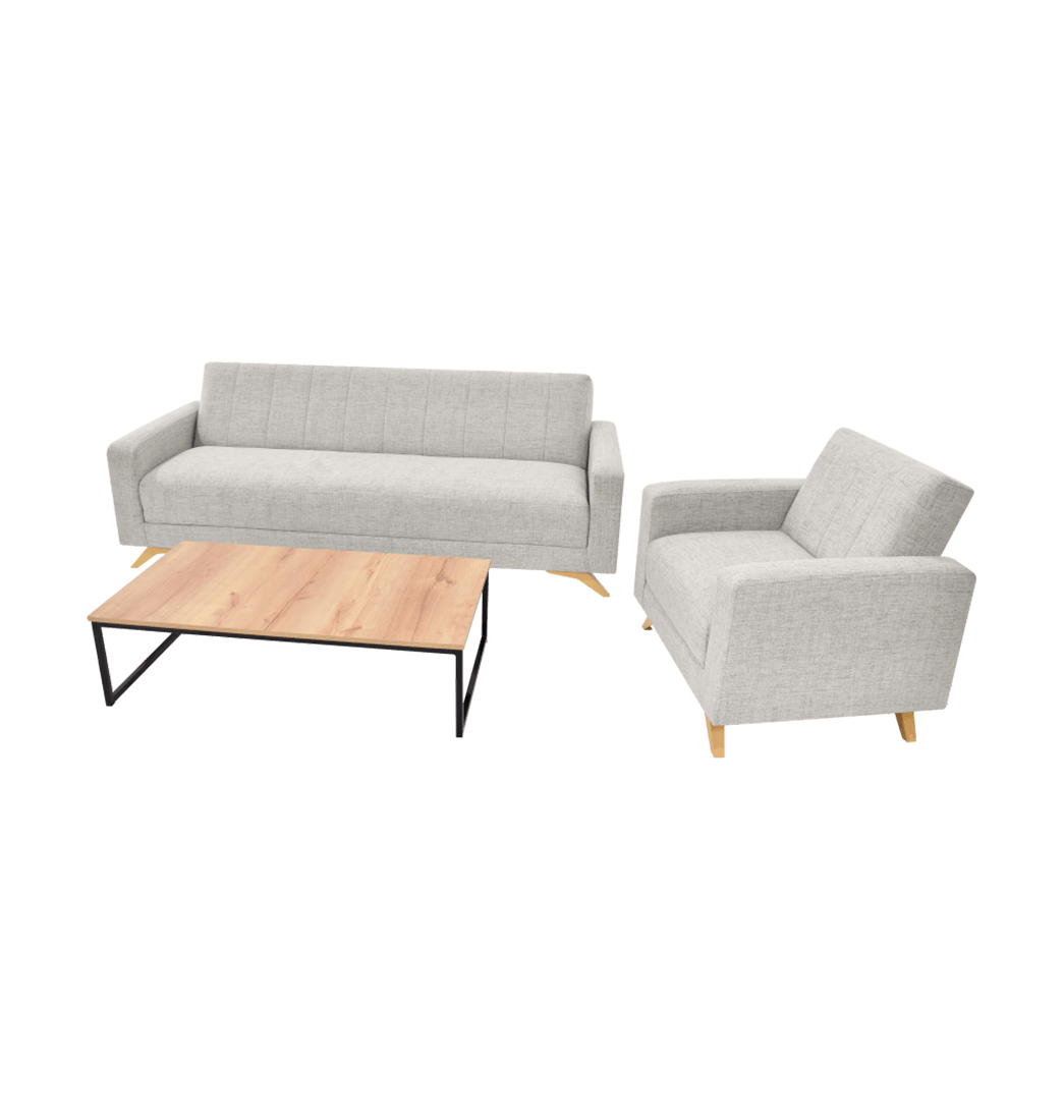 Sala Dominic en Tela Taupe + Mesa Centro Damasco L - Hogar Venecia
