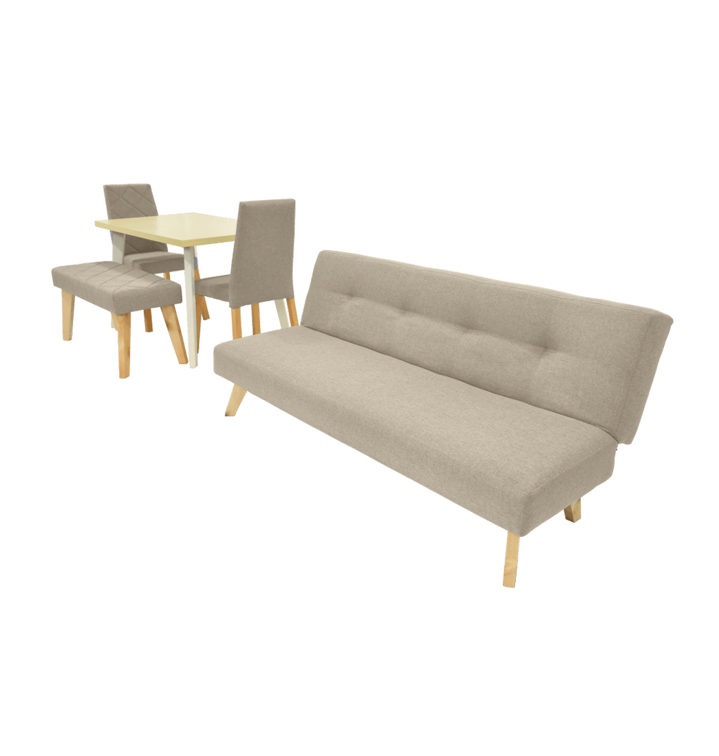 Futón London Y Comedor 4 Puestos Liverpool Tela Poliéster Beige Hogar