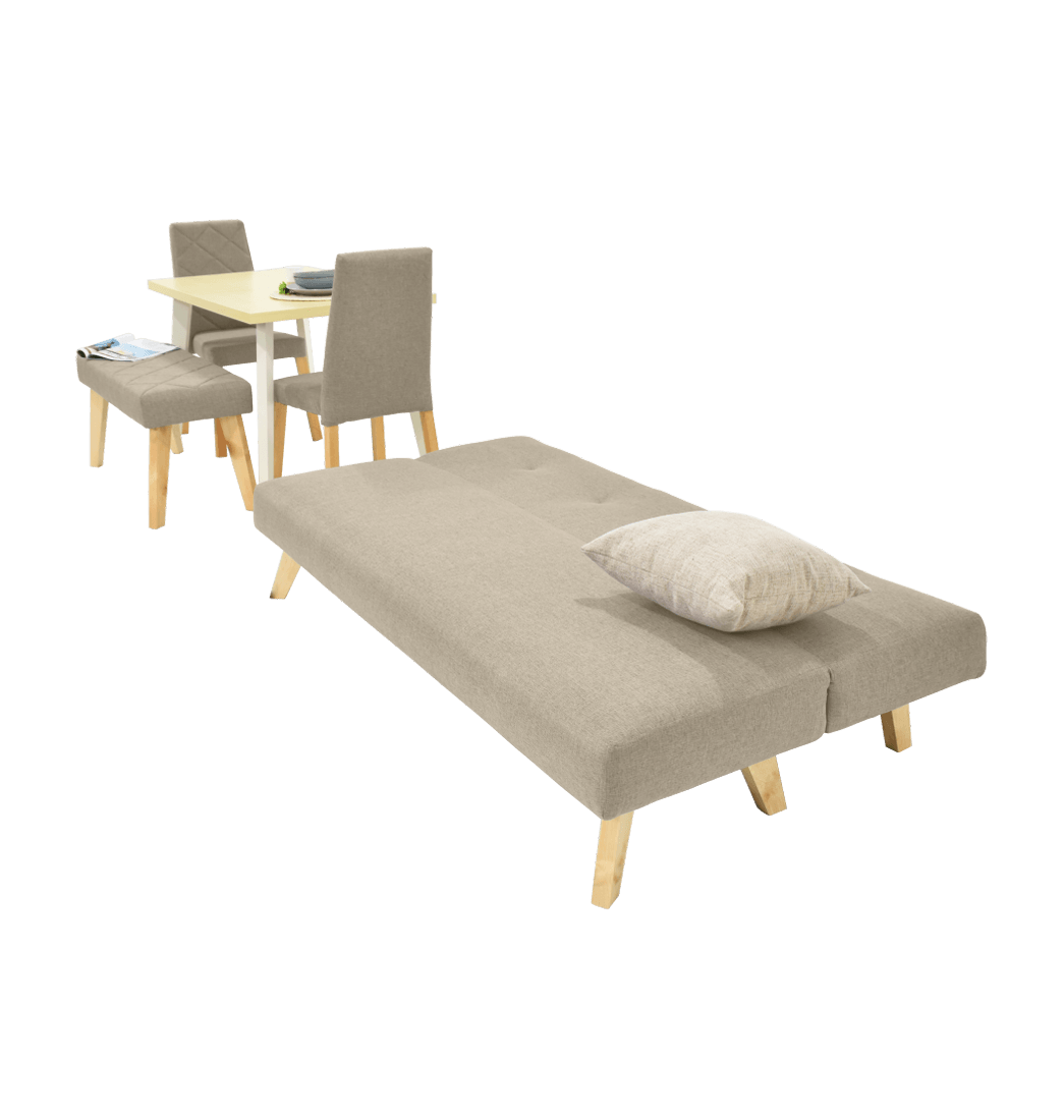 Futón London Y Comedor 4 Puestos Liverpool Tela Poliéster Beige Hogar