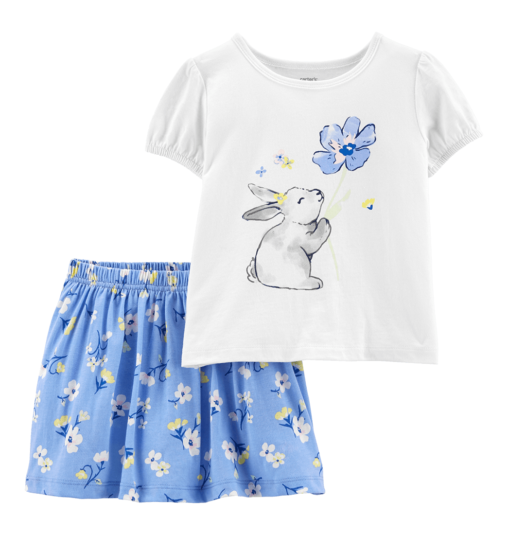 Set Falda Flores y Camiseta Blanca Niñas - Carter's