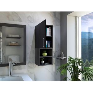 Gabinete de Baño Oporto, Negro y Plata Oscuro, con dos entrepaños