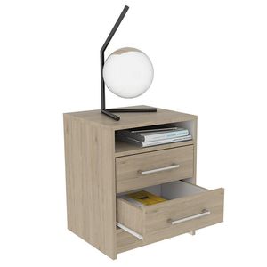 Mesa de Noche Dublín, Beige y Blanco, con un entrepaño superior y dos cajones organizadores
