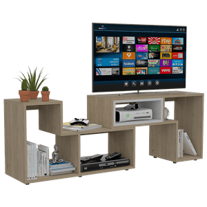 Mesa para TV Ascher, Beige y Blanco, con espacio para televisor de 50 pulgadas EXP